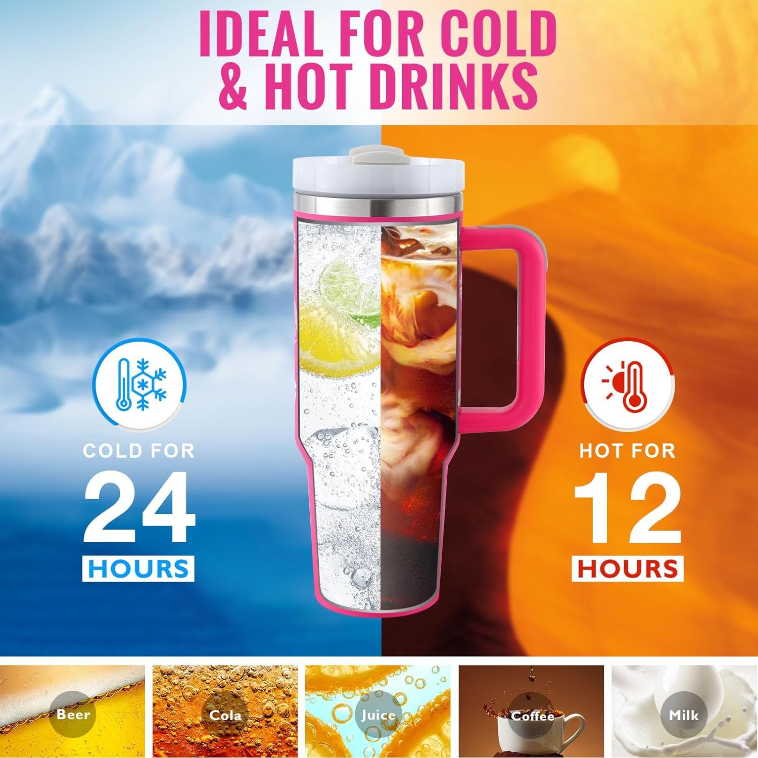 40 Oz Tumbler With Handle Straw Insulated, Stainless Steel Spill Proof Vacuum Coffee Cup Tumbler With Lid Tapered Mug Gifts For Valentine Lover Suitable For Car Gym Office Travel - Image 5