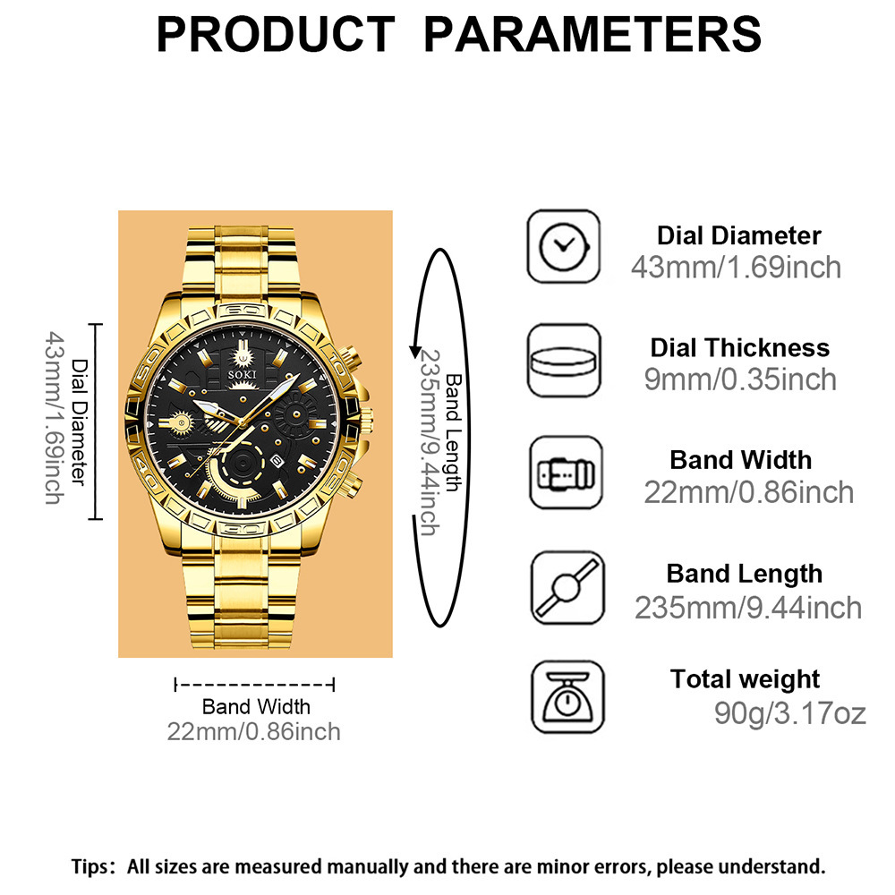 Men's Steel Belt Business Calendar Quartz Watch Suit - Image 4
