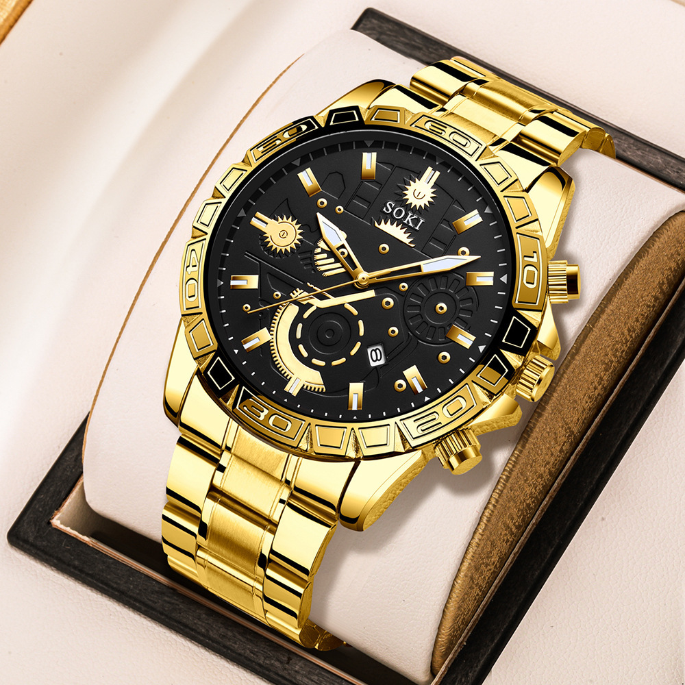 Men's Steel Belt Business Calendar Quartz Watch Suit - Image 5