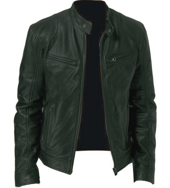 Men's Zip-up Cardigan PU Leather Jacket Fashion Pockets Stand Collar Short Tops Clothing - Image 7