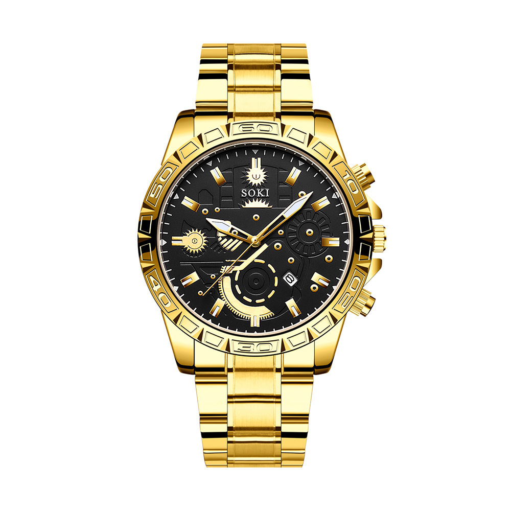 Men's Steel Belt Business Calendar Quartz Watch Suit - Image 3