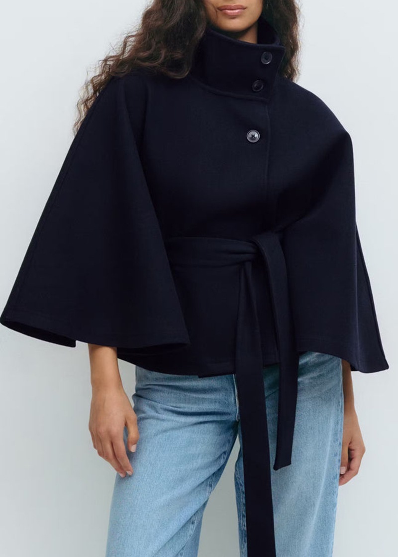 Winter High Neck Batwing Sleeve Coat With Belt Fashion Loose Elegant Button Top Trench Coat For Women Clothing - Image 7