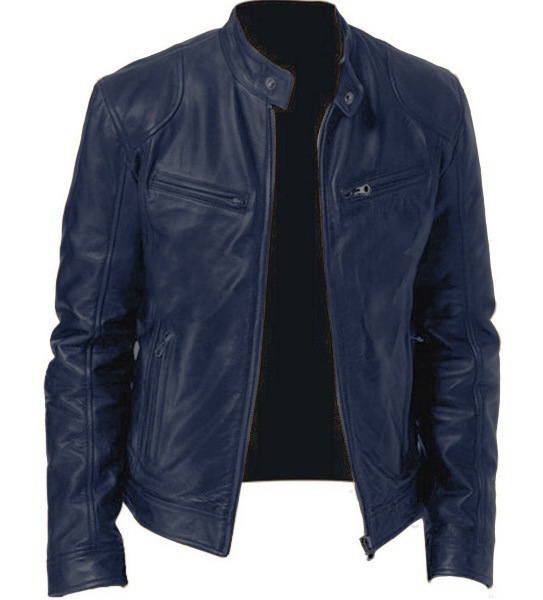Men's Zip-up Cardigan PU Leather Jacket Fashion Pockets Stand Collar Short Tops Clothing - Image 4