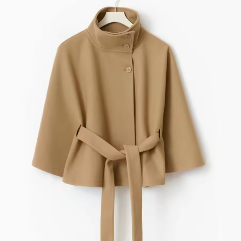 Winter High Neck Batwing Sleeve Coat With Belt Fashion Loose Elegant Button Top Trench Coat For Women Clothing - Image 9
