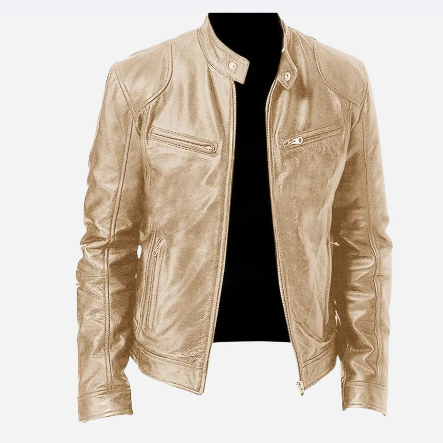 Men's Zip-up Cardigan PU Leather Jacket Fashion Pockets Stand Collar Short Tops Clothing - Image 9