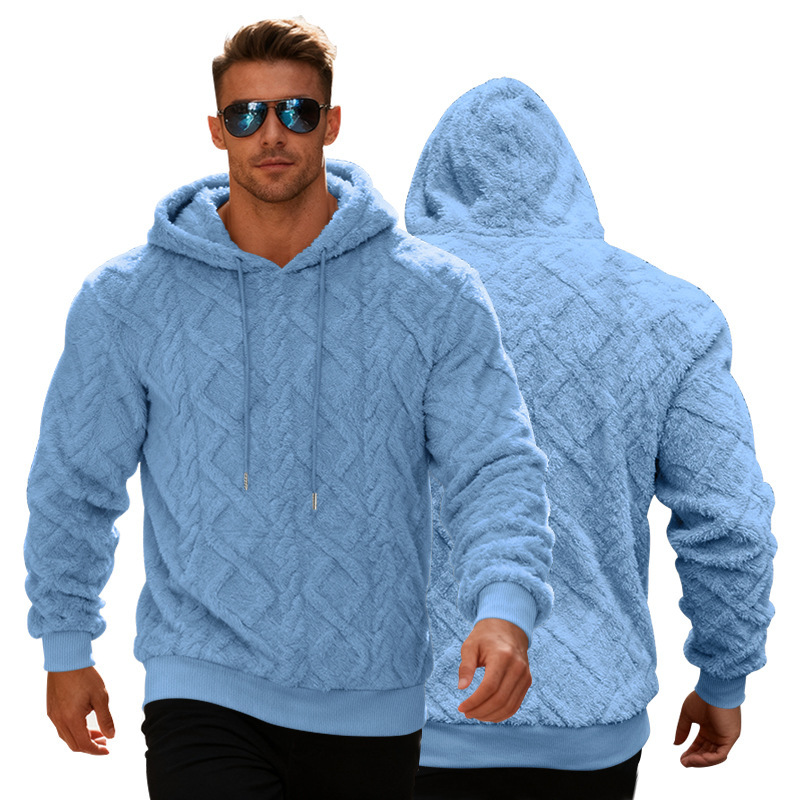 Plush Hooded Sweatshirt Winter Warm Long-sleeved Pullover Top Men's Casual Solid Color Fleece Hoodie Clothing - Image 8