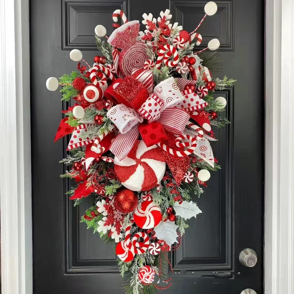 Christmas Wreath Candy Upside Down Tree Garland Artificial Xmas Ornament Hpme Porch Window Door Wall Hanging Decoration - Image 8