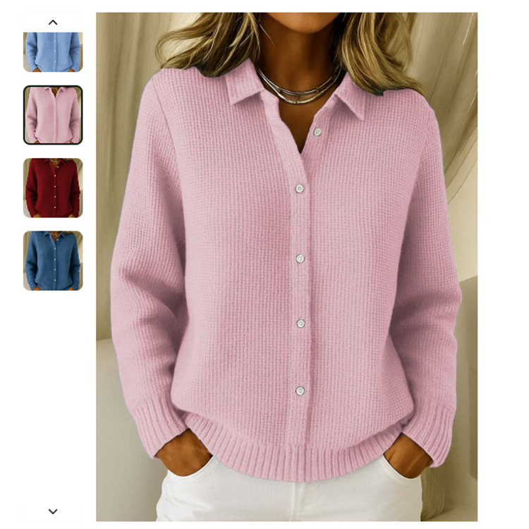 Casual Fashion Button Knitted Lapel Sweater For Women Long Sleeve Knitted Sweaters Tops Winter Jumper - Image 7