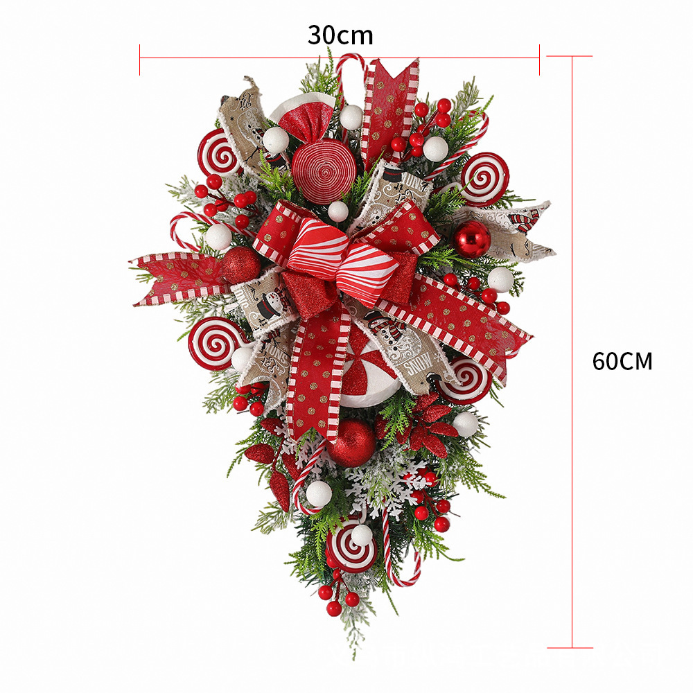 Christmas Wreath Candy Upside Down Tree Garland Artificial Xmas Ornament Hpme Porch Window Door Wall Hanging Decoration - Image 4