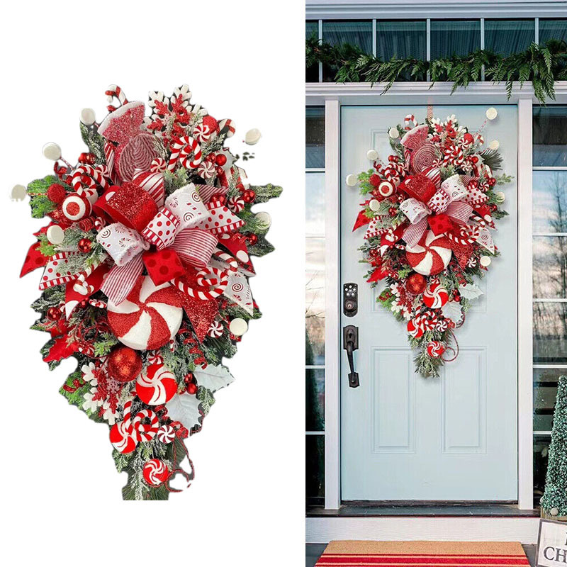 Christmas Wreath Candy Upside Down Tree Garland Artificial Xmas Ornament Hpme Porch Window Door Wall Hanging Decoration - Image 10