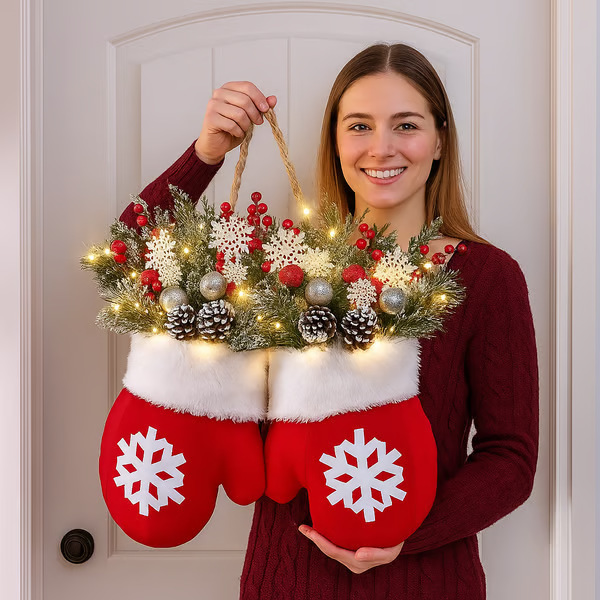 Christmas Garland Creative Glove Shaped Simulated Flower Wreath Window Door Gate Decoration Door Sign Xmas Party Decoration - Image 5