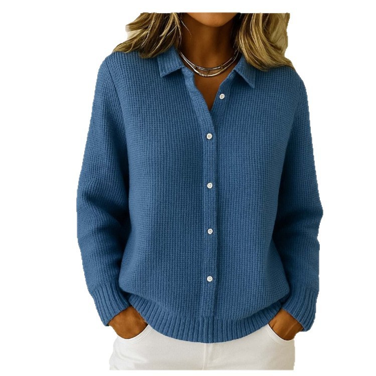 Casual Fashion Button Knitted Lapel Sweater For Women Long Sleeve Knitted Sweaters Tops Winter Jumper - Image 2