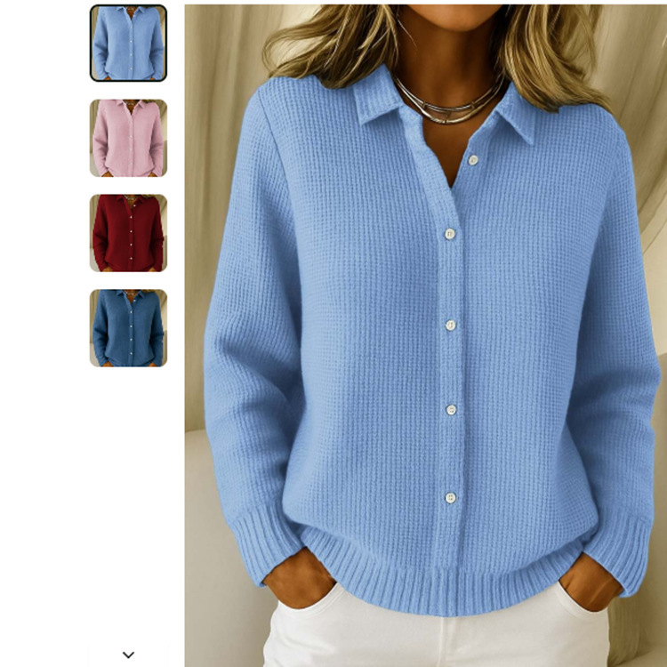 Casual Fashion Button Knitted Lapel Sweater For Women Long Sleeve Knitted Sweaters Tops Winter Jumper - Image 3