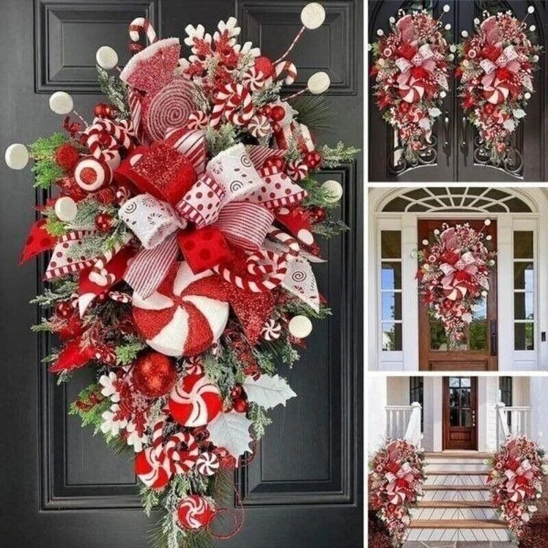 Christmas Wreath Candy Upside Down Tree Garland Artificial Xmas Ornament Hpme Porch Window Door Wall Hanging Decoration - Image 6