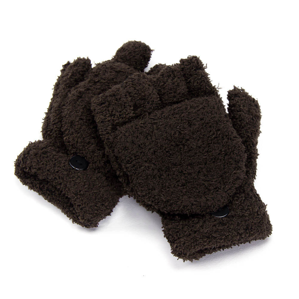 Coral Fleece Flip Half-finger Gloves, Writing And Internet Travel Warm Gloves - Image 6