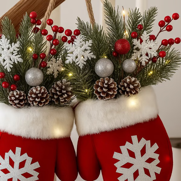 Christmas Garland Creative Glove Shaped Simulated Flower Wreath Window Door Gate Decoration Door Sign Xmas Party Decoration - Image 3